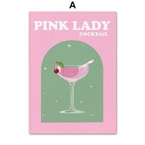 Pink Cocktail Whisky Mojito Tequila Drinks Posters Prints Canvas Painting Nordic Wall Art Pictures For Kitchen Bar Room Decor 21X30cm No Frame pink