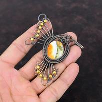 Spiny Oyster Copper Turquoise Pendant Copper Wire Wrapped Gemstone Pendant Handmade Boho Jewelry Bird Pendant Wire Wrap Jewelry Gift For Her gray