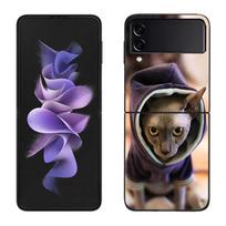 Sphinx Cat dėklas, skirtas Samsung Galaxy Z Flip 3 Flip 5 4 5G Black Hard Mobiliojo telefono dangtelis Samsung Z Flip 5 5G Prabangus PC Shell Coque Fu Samsung Z Flip 3 5G
