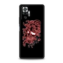Silicone Phone Case For Xiaomi Redmi Note 12 10 11 9 8 Pro Plus 9S 7 8T 9T 9A 8A 9C K40 Gaming Soft Cover Samurai Oni Mask neon Redmi Note 10Pro black