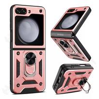 Armor Case for Samsung Galaxy Z Flip 6 5 4 3 Case with Stand Kickstand Ring Magnetic and Camera  Military Grade Shockproof Protective Cover Samsung Z Flip 3 rožinio aukso spalvos