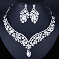 Crystal Water Drop vestuvinių papuošalų rinkinys Vestuvių Kalnų krištolas Tiara karoliai Auskarai Papuošalų rinkinys Earring set white