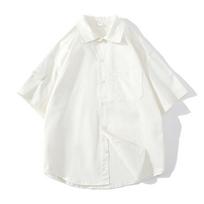 Cotton Short Sleeved Shirt for Men Loose Solid Color Lapel Shirt for Men, High-end Casual Versatile Jacket, Trendy XXL ruda