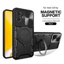 Dėklas Motorola Moto G54 5G 2023 Automobilinis žiedo stovas Slankiojantis kameros apsaugos telefono dėklas Moto G54 G 54 XT-2343-1 Šarvuotas galinis dangtelis For Moto G54 5G juoda