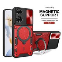 Armor Magnetic Case For Honor Magic 6 Lite 5G 90 Lite X9B5G X8B X7B Nova 11i 11 Pro 4G Ring Holder Stand Shockproof Coque Fundas For Nova 11 4G raudona