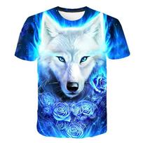 Kids Casual T-Shirt Cartoon Wolf and Animal 3D Print Boys and Girls T-Shirt Unisex Short Sleeve T-Shirt Clothing Summer T Shirt 100CM blue