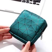 Sanitary Napkin Storage Bag Leather Waterproof Feminine Period Bag with Zipper for Teen Girls Women Small Makeup Pouch Wallet žalia