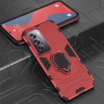 KEYSION Shockproof Armor Case for OPPO Reno12 Pro 5G Soft Silicone+PC Metal Ring Stand Phone Back Cover for OPPO Reno 12 Pro 5G for OPPO Reno12 5G raudona