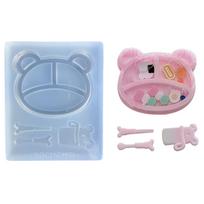 Silicone Dinner Plate Mold Adorable Bear Shaped Food Dish Mold Easy to Clean Casting Mould for Cooking Enthusiasts gray