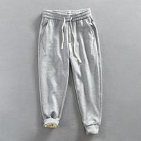 Winter Warm Men's Pants Sport Casual Baggy Sweatpants for Men Solid Color Drawstring Elastic Waist Fleece Pant Simple Style Men Trousers 28 pilka