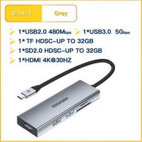 Essager 5 viename USB C šakotuvas HDMI-4K prijungimo stotis skirstytuvas Macbook adapteris nešiojamiesiems kompiuteriams USB 3.0 Type C pilka