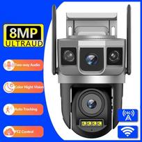 4K 8MP WiFi IP Camera Outdoor 3 Screen View PTZ Surveillance Cam Auto Tracking CCTV Surveillance Security Cam P2P Street Camera 4G Camera Add 64GB