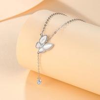 Pure Silver 999 Butterfly Necklace Ins Special-Interest Design Pendant White Shell Clavicle Chain Necklace 999
