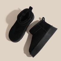New Genuine Leather Elevator Thick-Soled Fur Snow Boots for Women Fleece-lined Thickened Non-Slip Warm Ankle Boots 35