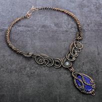 Natūralus Lapis Lazuli, Mėnulio akmuo, apvyniotas varine viela papuošalų karoliai 18  s2y83 gray