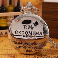 Retro Fashion Men's Silvery Pocket Watches,‘To My GROOMSMAN’ Men Quartz Pocket Watch Men Gifts gray