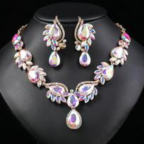 Crystal Bridal Jewelry Sets Rhinestone Water Drop Choker Necklace Earrings Wedding African Beads Accessories black
