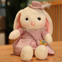 Gražūs aprengti triušių pliušiniai žaislai Kawaii lėlės, įdaryti minkšti gyvūniniai triušių lėlės, skirtos mergaitėms gimtadienio dovanos 35cm rožinė