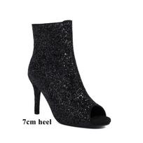 Glitter Silver Peep Toe Boots Women Thin High-Heeled Open Toe Zipper Golden Sequins Ankle Boot Ladies Party Shoes 35 gray