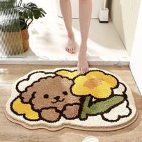Bedroom Decor Bedside Blanket Home Dressing Table Swivel Chair Non-Slip Blanket Fresh Floral Tuft Rug 40x60cm white