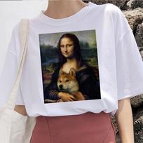 Mona Lisa T Shirt Women Female Streetwear Dog Korean Harajuku Funny Tshirt Graphic Ulzzang Grunge T S balta