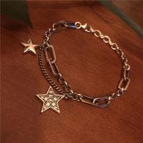 925 Sterling Silver Glittering Cubic Zircon Star Charm Bracelet Lock Chain Bracelet For Women Party Jewelry Gifts S-B352 19cm brown