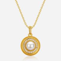 Light Luxury Jewelry Vintage Disc Necklace Women's Clavicle Chain Court Freshwater Pearl Necklace beige