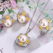 Elegant Retro Ring Necklace Set, Pearl Earrings, Light Luxury, High-End Cold Wind Collarbone Chain, Women'S Three-Piece Set gray