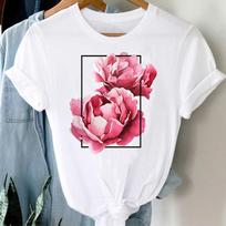 Akvarelė Puikus stilius Mielos gėlių tendencijos Unisex trumpomis rankovėmis Vasaros mados spausdinimo marškinėliai Moteriški FeUnisex drabužiai Kasdieniai grafiniai marškinėliai L pink