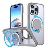 KEYSION Shockproof Matte Case for MagSafe for iPhone 16 Pro Max 360 ° Rotating Magnetic Ring Stand Transparent Phone Back Cover for iPhone 16 Pro pilka spalva