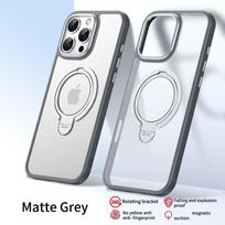 KEYSION Transparent Matte Case for MagSafe for iPhone 16 Pro Max 360 ° Rotating Magnetic Ring Stand Shockproof Phone Back Cover for iPhone 16 Pro pilka spalva