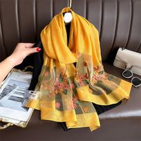 New Silk And Hairy Embroidered Begonia Flower Double Layer Silk Scarf Thin Size Big Shawl Solid Color Versatile Spring And Autumn Long Headscarf 200*70cm black