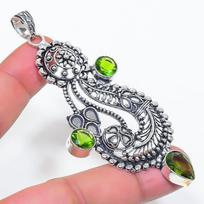 Natural Peridot Gemstone Handmade 925 Sterling Silver Jewelry Pendant 3.43  n3L96 gray