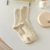 Moteriškos kojinės medvilninės megztos Harajuku gatvės stiliaus vidutinio ilgio kojinės japoniško stiliaus vienspalvės mergaitėms kawaii elastinės ilgos kojinės Sox beige