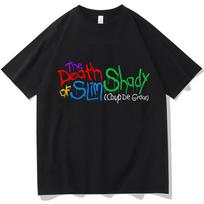 Eminem Tobey Print marškinėliai The Death Of Slim Shady Tee Juokingi atminimo dovanų marškinėliai Vasaros gerbėjai Medvilniniai unisex viršutiniai marškinėliai Drabužiai S juoda