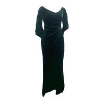 Lady Evening Dress Skinny Pleated Off Shoulder Slit Hem Half Sleeves Annual S žalia