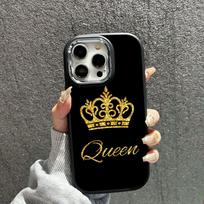 N94 Karalienės karaliaus karūna Minkštas galinis dangtelis, skirtas Samsung S24 Ultra A54 A35 A14 iPhone 16 15 13 Pro Max Xiaomi Redmi Note13 Padengtas rėmelis Kameros apsaugos dėklas Infinix Note 30 4G/5G black