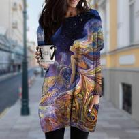 Women's The Statue Print Crew Neck Dress Spring Fall Plus Size Dress Pocket Dresse 7XL įvairiaspalvis