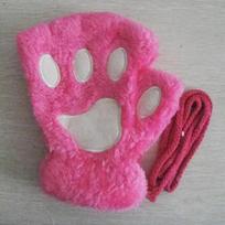 Women Pink Cute Cat Claw Paw Plush Mittens Warm Plush Short Fingerless Fluffy Bear Cat Gloves Costume Half Finger Party Gift
