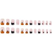 Halloween Fake Nails Short Square French Press On Nails Nude Acrylic Full Cover Stick On Nails   False Nails With Nail Sticker For Women And Girls One Size