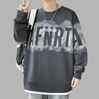 American Letter Fake Two-piece Sweatshirt for Men In Spring and Autumn New Loose Trendy Heavyweight Youth Round Neck Jacket M