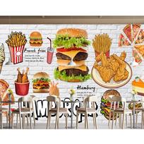Plytų Sienos Greito Maisto Freska Restoranas Pramoninis Dekoras Kepta Vištiena Burgeris Freska Pica Užkandžių Baras Dekoras Tapetai 200 cm(W) x 140 cm(H)