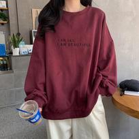 New autumn Korean style Hong Kong style simple letter student tops loose thin long-sleeved sweatshirt for women M