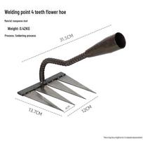 Six-tooth steel rake for agriculture: a versatile tool for weeding, hoeing, turning soil, and loosening roots. Weld point 4-tooth flower hoe (rake)