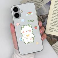 Dėklas Apple iPhone 16 Pro Plus Max 16promax 16pro, mielas meškiukas, permatomas, minkštas TPU silikonas, neslystantis, apsaugantis kamerą, korpusas iPhone, Capa iPhone 16 Plus