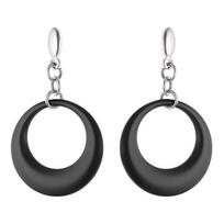 Boucles d'Oreilles - Joye - Argent Massif Rhodié 925 - Grand Modèle - Céramique Noire - Système Poussettes juoda