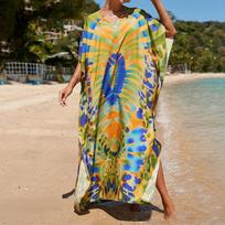 Moteriška Boho Cover Up, didesnio dydžio kontrastinga laisvai priglundanti „Vacay Beach Kaftan“ suknelė One Size blue