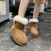 Super Mini Outer Wear Non-slip Winter Boots Fur Women's Snow Boots Low-top Warm Fur Shoes Men's and Women's Winter Short Boots 36 black