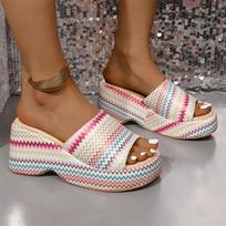 2024 Women Slippers High Heels Platform Shoes Print Random Wedges Sandals Summer Beach Flip Flops 2024 2024 New Pumps Mujer Slides 36