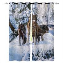 Snow Scene Winter Animals Wolf Blackout Curtains For Living Room Bedroom Window Treatment Blinds Drapes Kitchen Curtains W135 x H60cm black